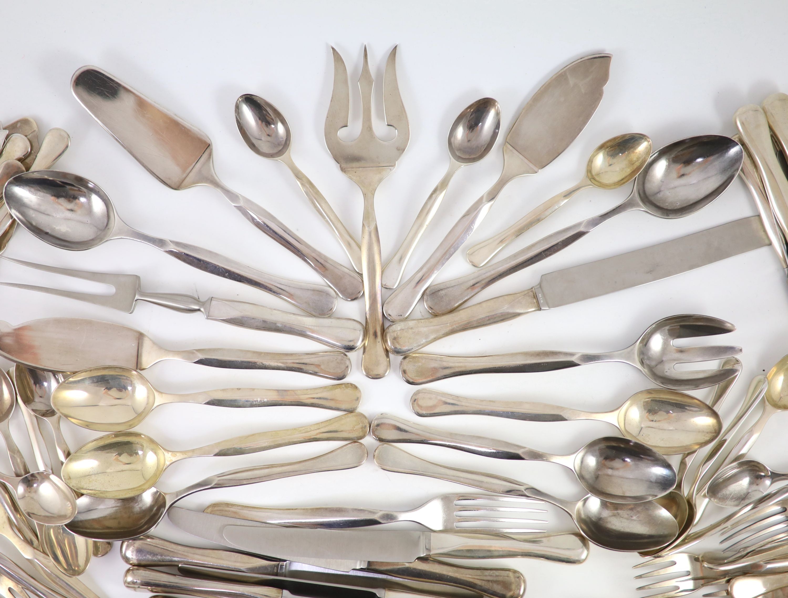 A modern canteen of Italian Eccentrica pattern by Rosenthal for Bulgari 925 sterling cutlery for twelve